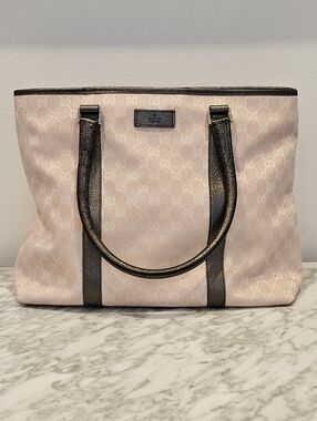 Gucci Pink GG Canvas Tote Bag with Metallic Trim
